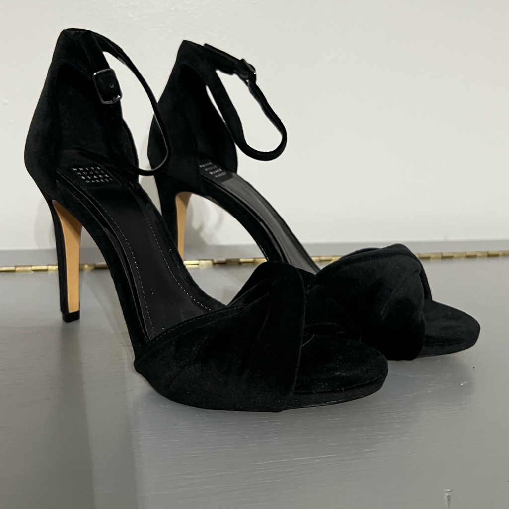 Black Velvet Open Toe Women's Heels